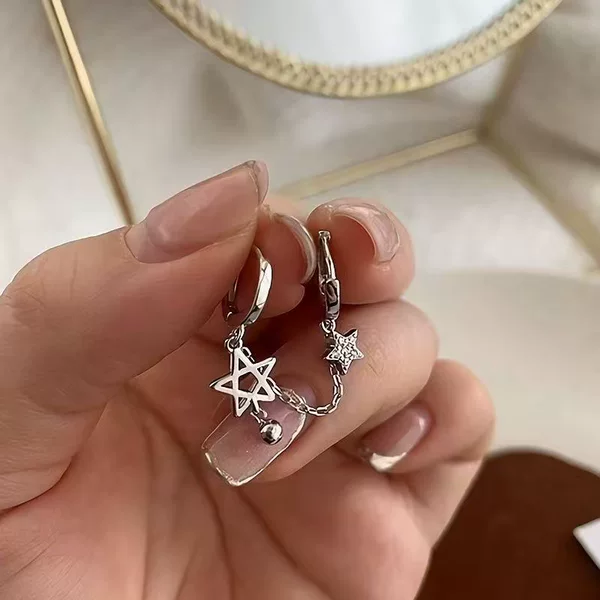 Internet Celebrity Style Stacked Star Earrings for Women, Korean Style, Unique Design, High-End Tassel Five-Pointed Star Earrings