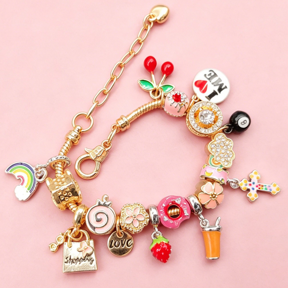 Pan brazalete DIY cuentas lindas cerezas fresas negras 8 pulseras nubes pastel de donut corazón joyas de moda image 5