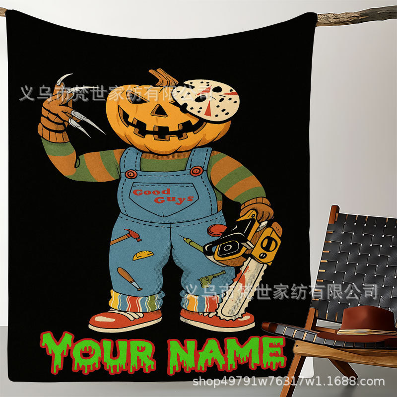 恐怖南瓜头加厚法兰绒毯 双面保暖不掉毛 居家沙发 / 卧室盖毯 跨