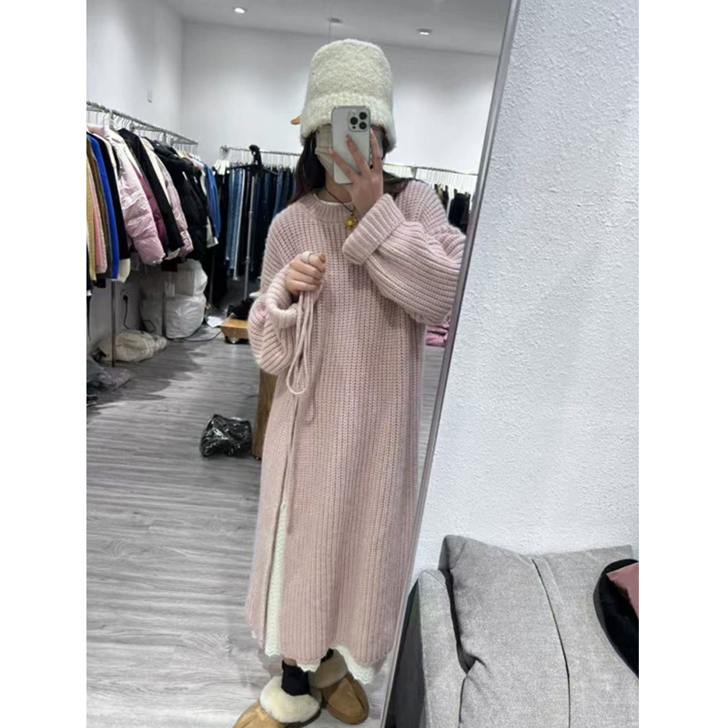 Осеннее длинное вязаноe шерстяное платье, oversize, средняя длина