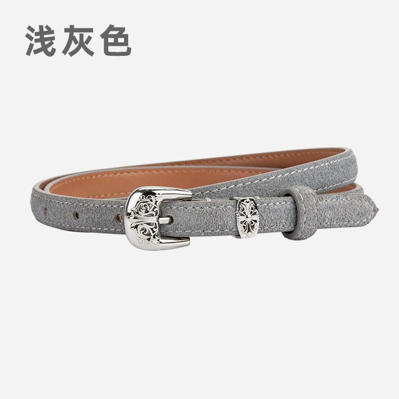 欧美复古镂空针扣女士腰带真皮磨砂反绒面装饰连衣裙皮带潮流女款|undefined
