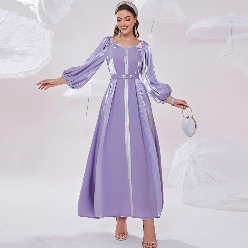 Ba2504 Pre-Sale New Lilac Butterfly Puff Sleeve Glitter Quicksand Dress