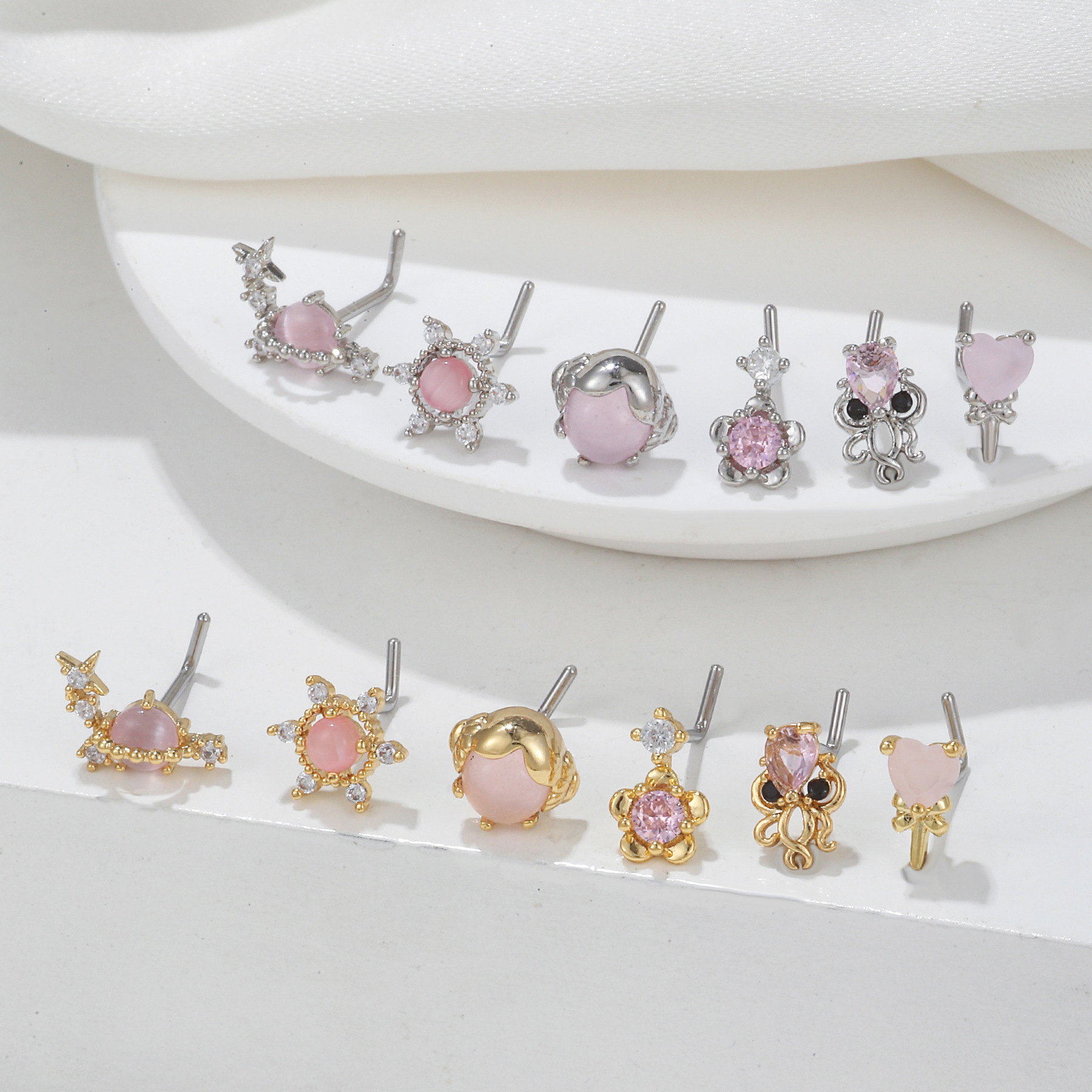 Fashion Geometric Stainless Steel Plating Zircon Nose studs