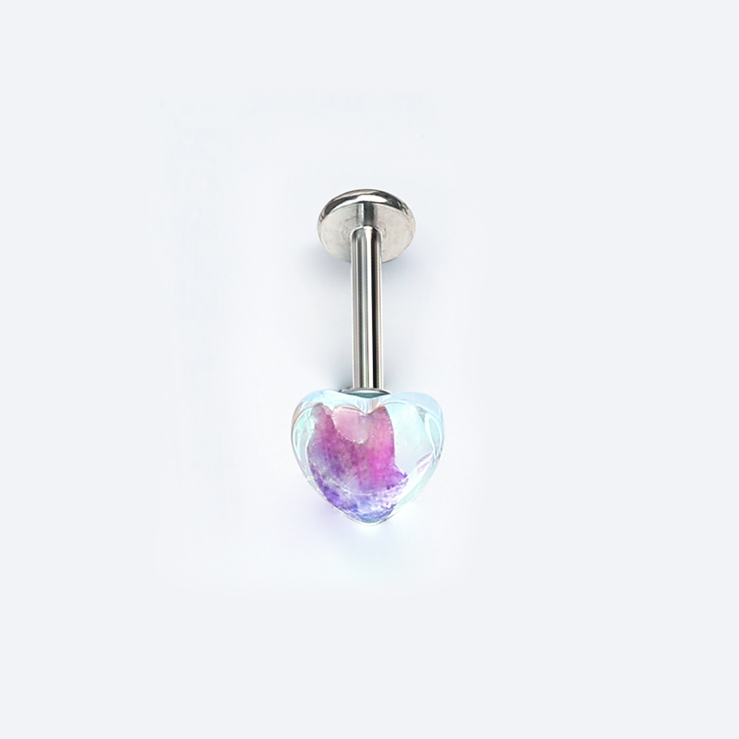 Japanese-Style Iridescent Peach Heart Lip Piercing - Internally Threaded Gradient Moonstone Titanium Steel Hot Girl Jewelry Wholesale detail image 9