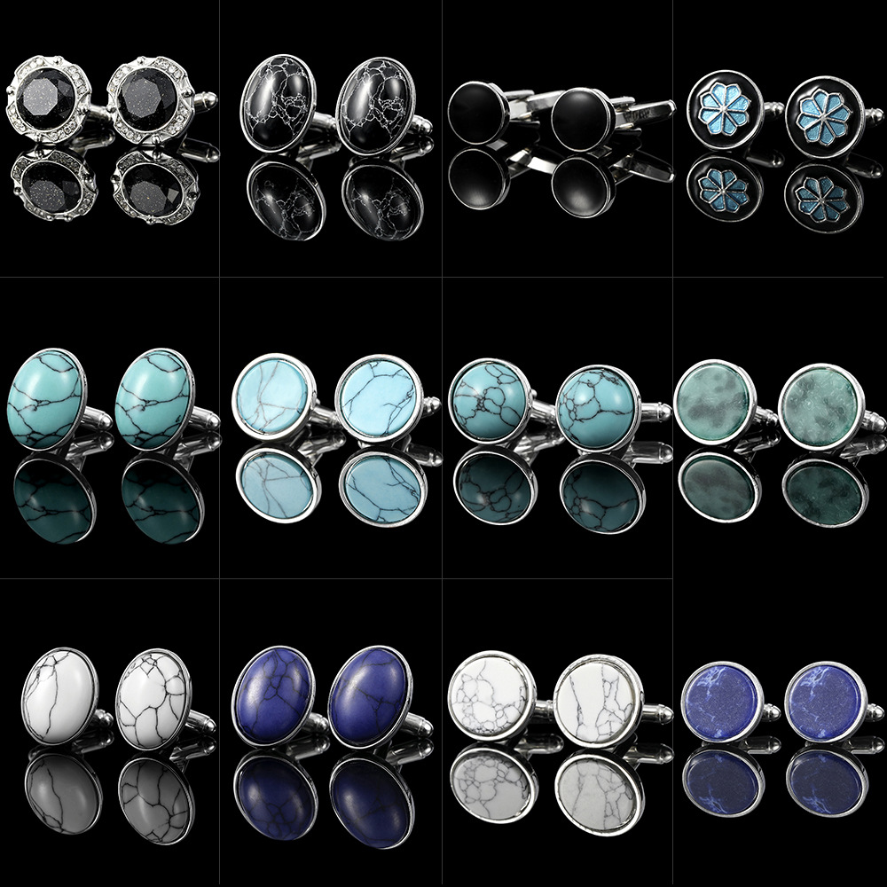 Hochwertige französische Manschettenknöpfe mit blauem Muster, Manschettenknöpfe aus Legierung, Retro-Muschelmanschetten, Business-Herrenhemdknöpfe auf Lager_voghion.com