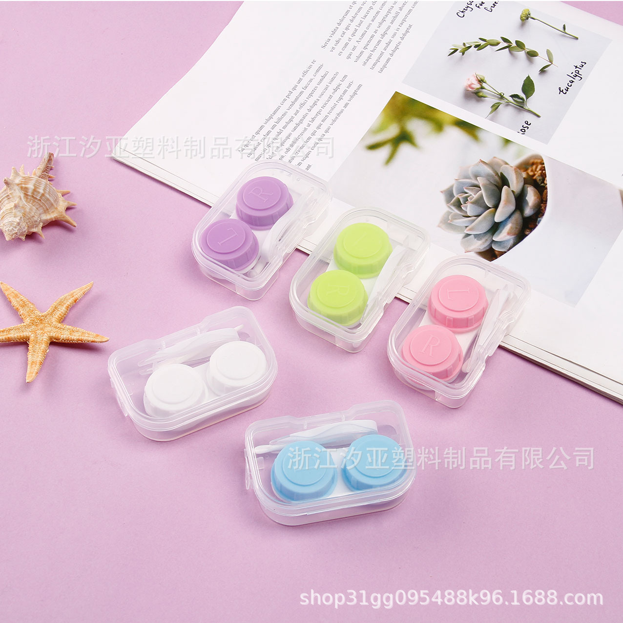 塑料透明隐形眼镜盒一体式便携可爱糖果色双联盒美瞳盒伴侣盒批发