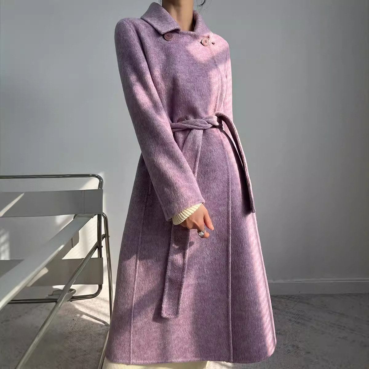 2025 New Autumn and Winter Slim Fit Double-Sided Wool Coat 10% Alpaca Wool 90% Wool Mrt0140