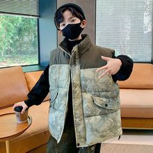 男童羽绒棉马甲秋冬季外穿2025新款男孩迷彩连帽坎肩儿童加厚背心