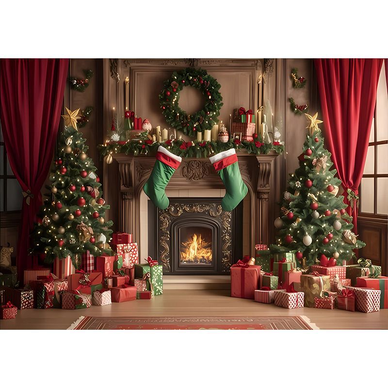 2025国境を越えたアマゾンのギフトボックスクリスマスのドアの幅の背景の布の丸い写真の道具のパーティーの装飾の旗|undefined