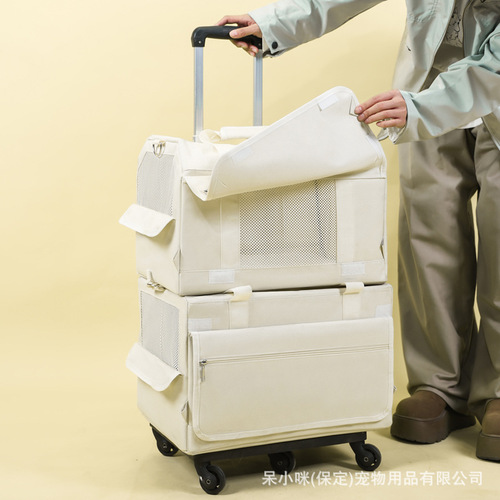 Pet trolley box, double-decker bus luggage, cat bag, portable, two cats, large space, breathable dog backpack