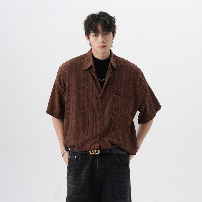 Japanese Style Retro Hollow-out Short-sleeved Shirt Men's and Women's Trendy Brand New Chinese Style Loose T-Shirt Plump Handsome Design Polo Top Japanese Style Retro Hollow-out Short-sleeved Shirt Men's and Women's Trendy Brand New Chinese Style Loose T-Shirt Plump Handsome Design Polo Top