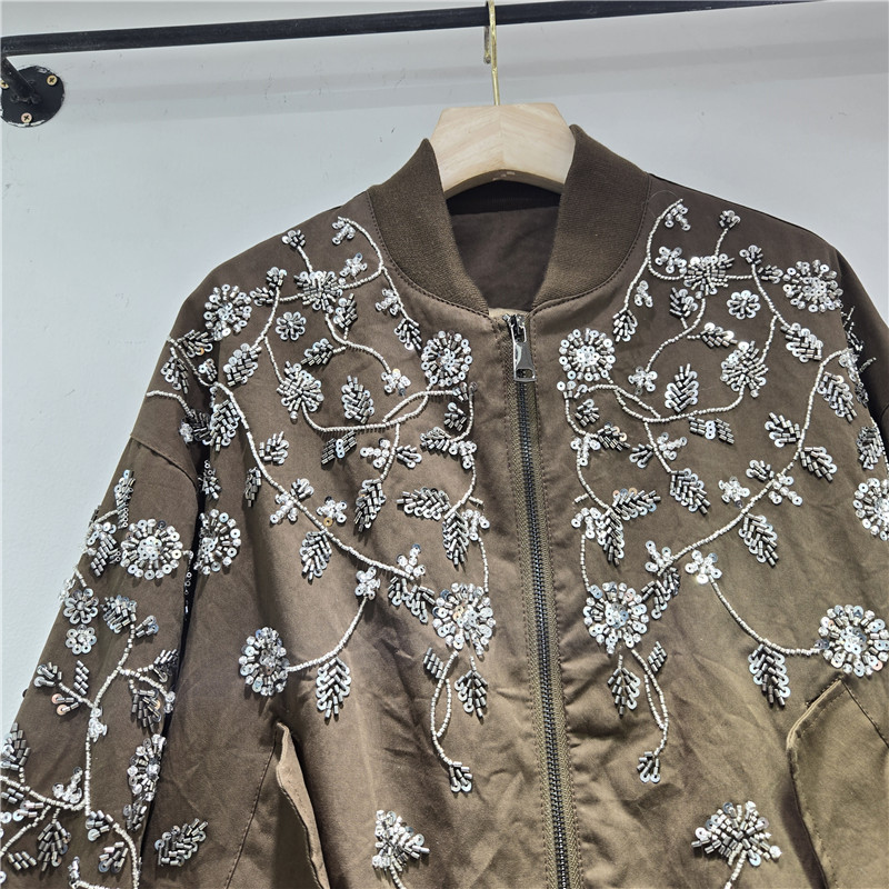 Chaqueta Béisbol con Bordado para Mujer con Cremallera y Cuello Redondo Manga Larga image 4