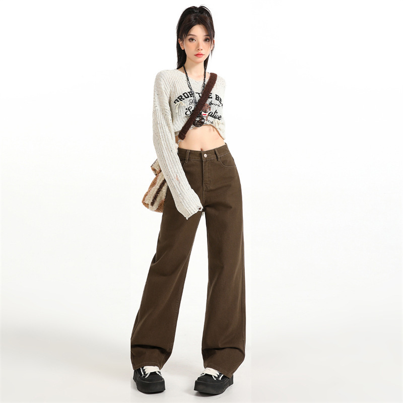High-End Drapey Coffee Brown Wide-Leg Jeans for Women, 2026 Spring/Summer New High-Waisted Loose Straight-Leg Pants, Versatile for Women High-End Drapey Coffee Brown Wide-Leg Jeans for Women, 2026 Spring/Summer New High-Waisted Loose Straight-Leg Pants, Versatile for Women
