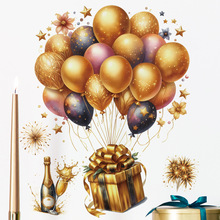 万圣节派对装饰贴画金色气球礼物礼花背景墙气氛装扮墙贴画 35005