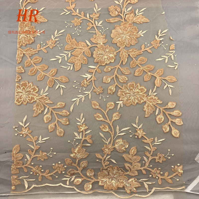 连衣裙面料网纱贴绒布激光绣花 绣片绒布抽象绣连衣裙礼服面料