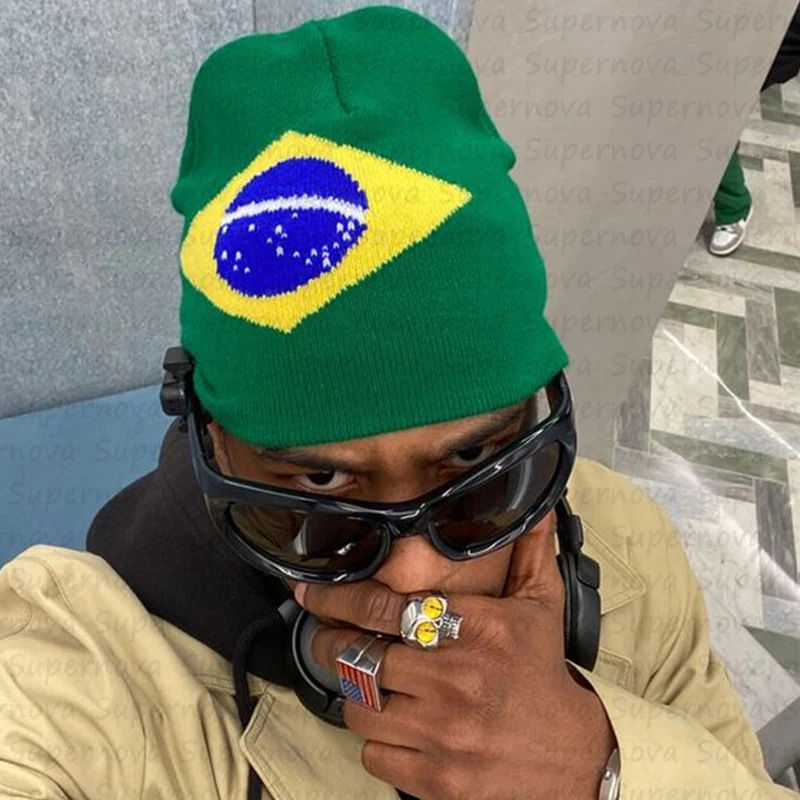 Europa y América Y2k Harajuku sombrero de punto de patrón multi-elemento para hombres y mujeres caliente invierno rock hip hop moda al por mayor