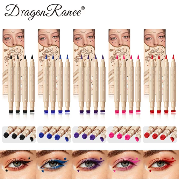 DragonRanee Dual-Head Stamp Eyeliner Pen Starry Blue Rose Red Lazy Eye Makeup Colorful Four-Piece Set