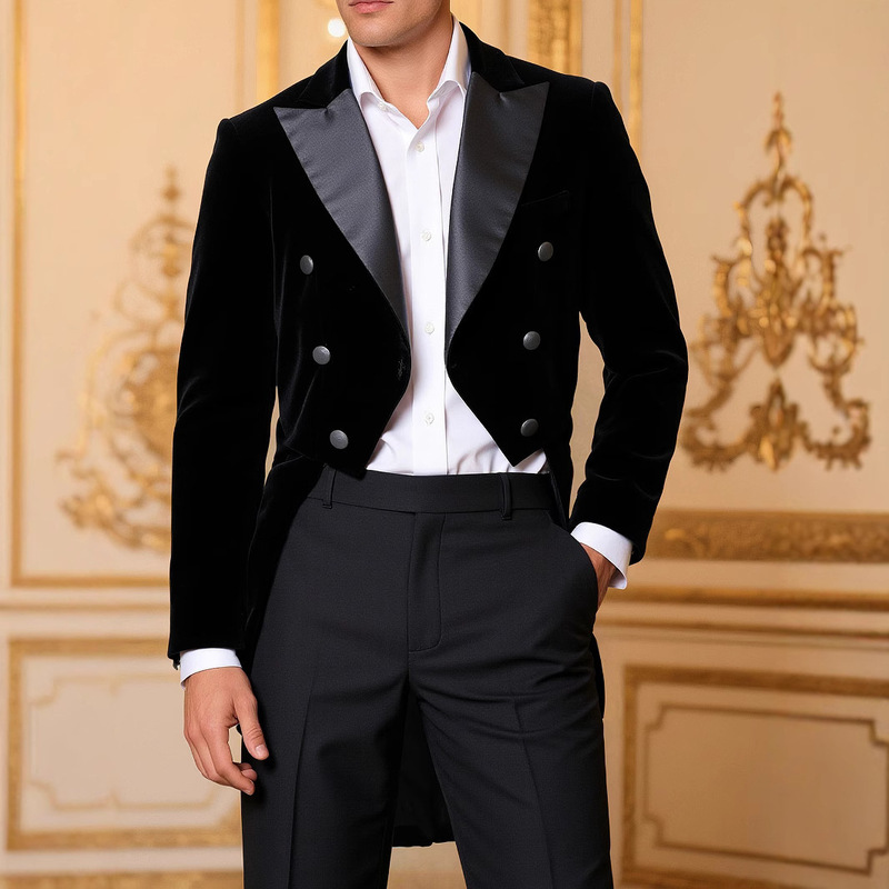 Cross-border foreign trade velvet tuxedo men's banquet wedding suit stage performance formal jacket