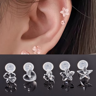 Cross-border 5 pairs of acrylic earrings flower five-pointed star love transparent anti-allergy combination suit Amazon temu