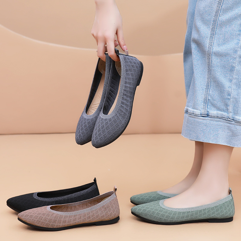 Zapatos de mujer nuevos zapatos casuales puntiagudos de verano zapatos individuales transpirables tejidos voladores zapatos de madre de todo fósforo de moda zapatos cómodos mujeres
