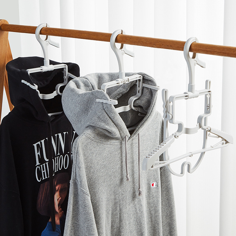 New hooded folding clothes hanger multifunctional folding clothes rack wide shoulder retractable non-slip household clothes drying rack cross-border