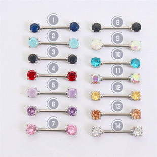 New European and American style men's and women's breast ring 5mm zircon inlaid stainless steel milk nail puncture jewelry spot wholesale