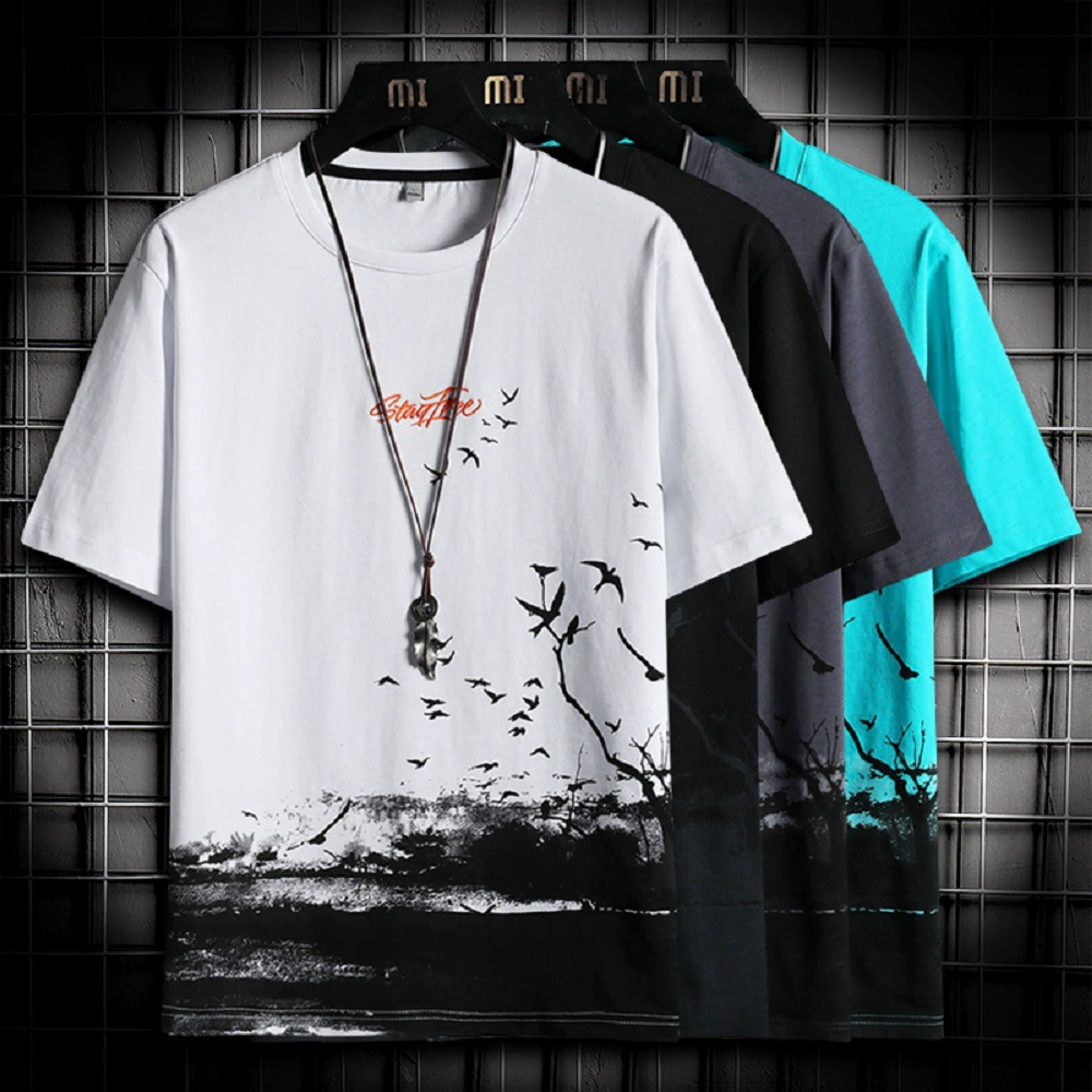 Футболка с короткими рукавами из ледяного шелка, Мужская модная брендовая Новинка 2023 года, мужская летняя футболка с принтом до локтя, Базовая рубашка, верхняя одежда