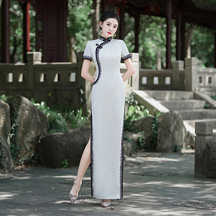 Runway Cheongsam Female Host Performance Costume 2025 New Autumn Long Slim-Fit Slit Banquet Cheongsam Evening Dress