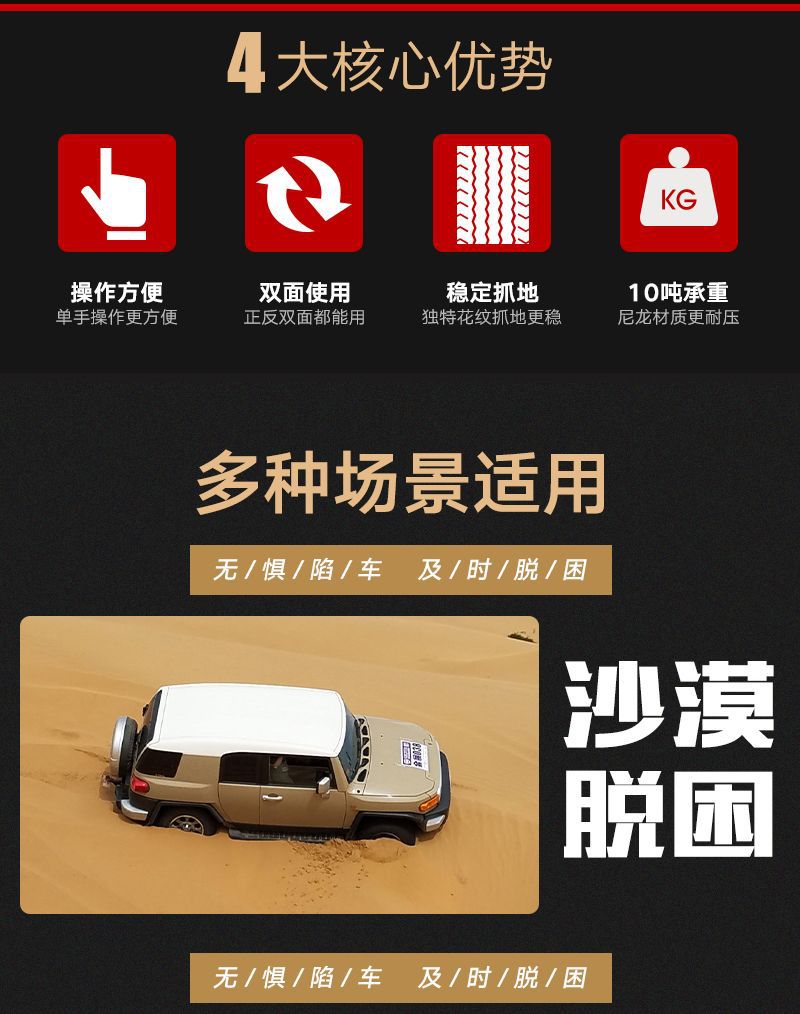 Off-Road Vehicle Tire Anti-Skid Recovery Board, Mud and Snow Escape Tool, Anti-Sand Board for Outdoor Self-Driving Rescue