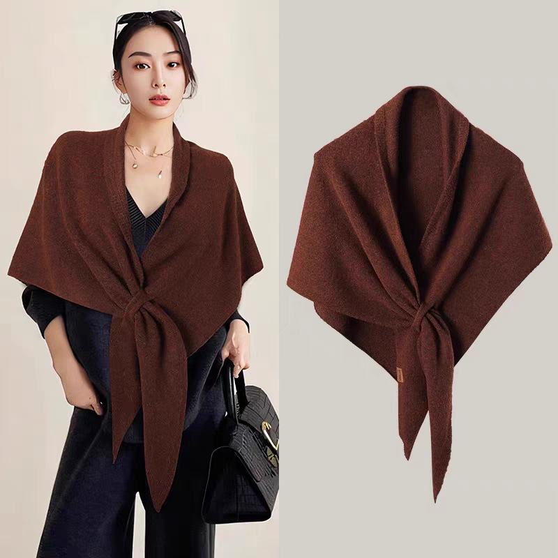 Korean Style New Solid Color Knitted Shawl for Women, Autumn and Winter Versatile Triangle Scarf, Simple Warm Knitted Scarf