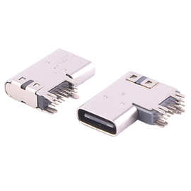 TYPE-C 14Pin母座侧插 USB 3.1 90度14P侧立式插板DIP鱼叉脚加高