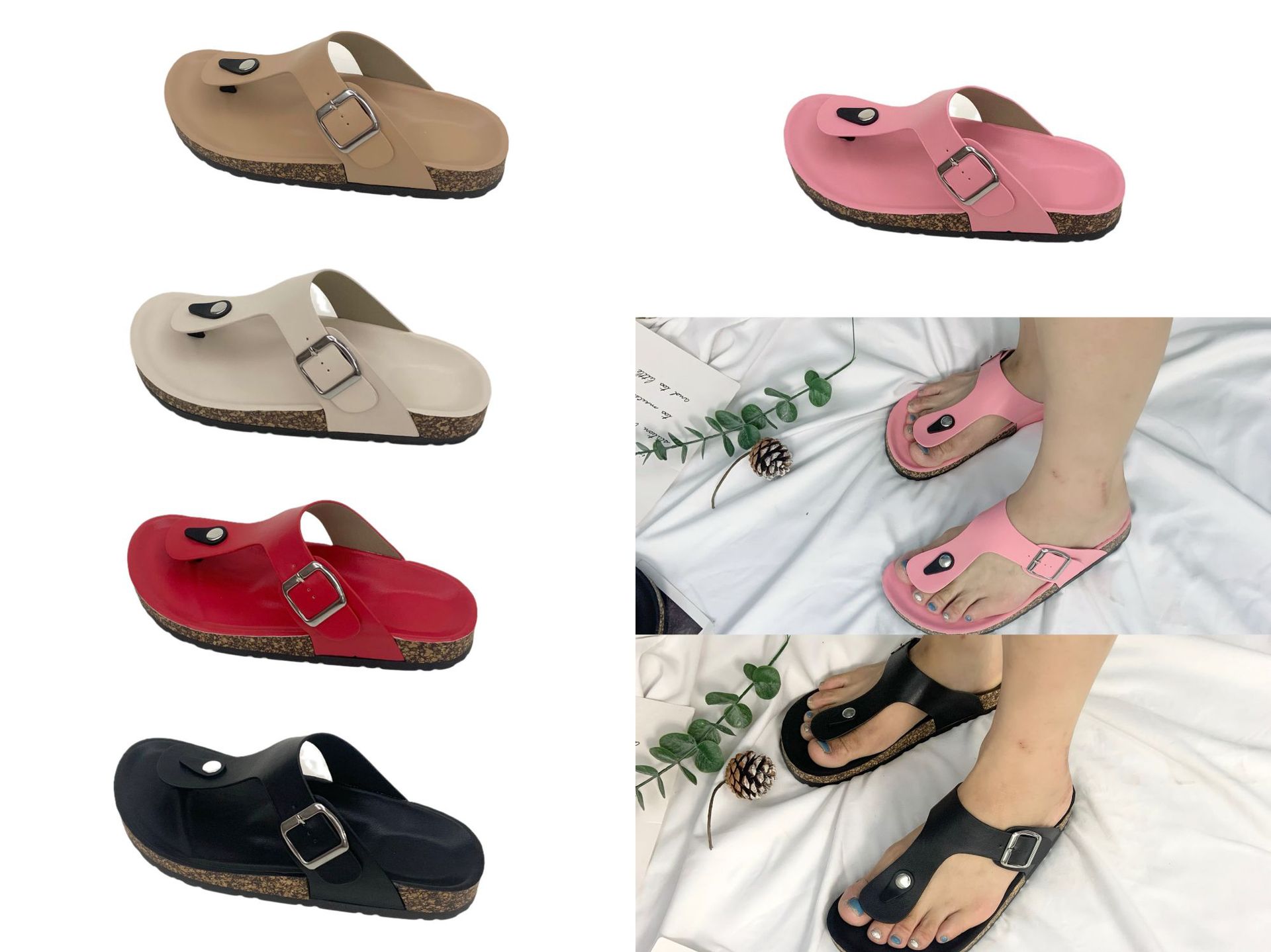2024 European and American cross border foreign trade shoes slippers women wholesale flip flops cork slippers beach flat slippers_voghion.com