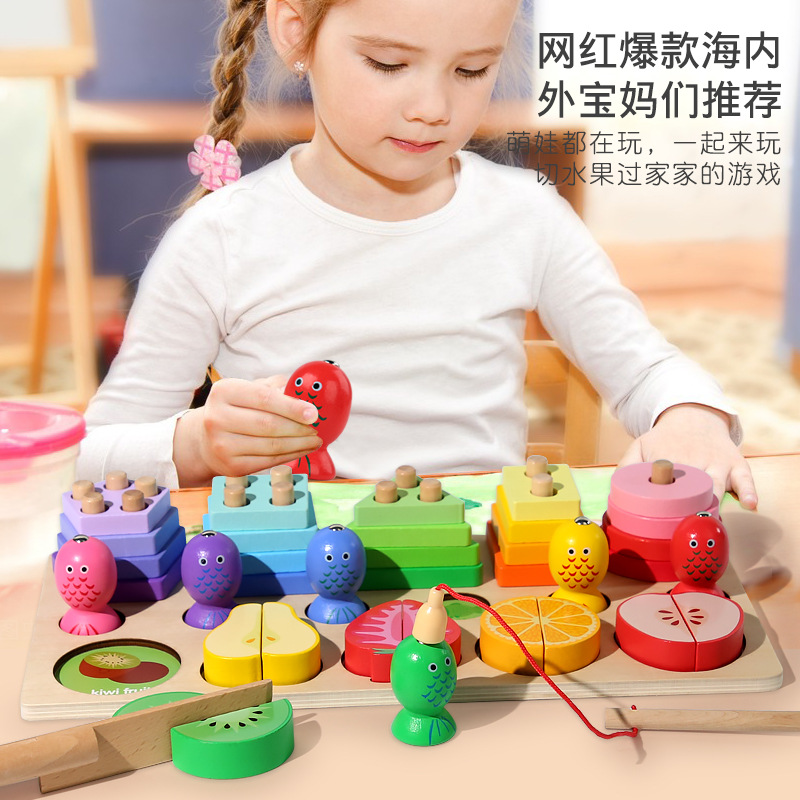 Forma geométrica de madera columna cognitiva juego bloques bebé Montessori educación temprana enseñanza ayudas pesca tridimensional juguetes educativos