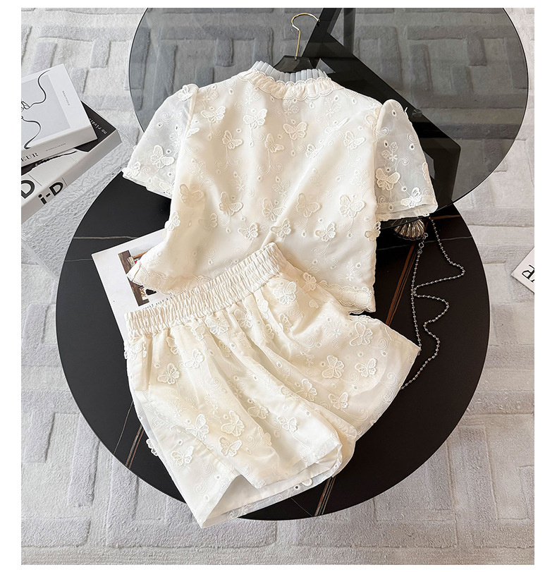 Vêtements pour femmes, petit style, tempérament, costume féminin, nouveau design d'été, haut brodé en jacquard, short à jambes larges, costume deux pièces_voghion.com