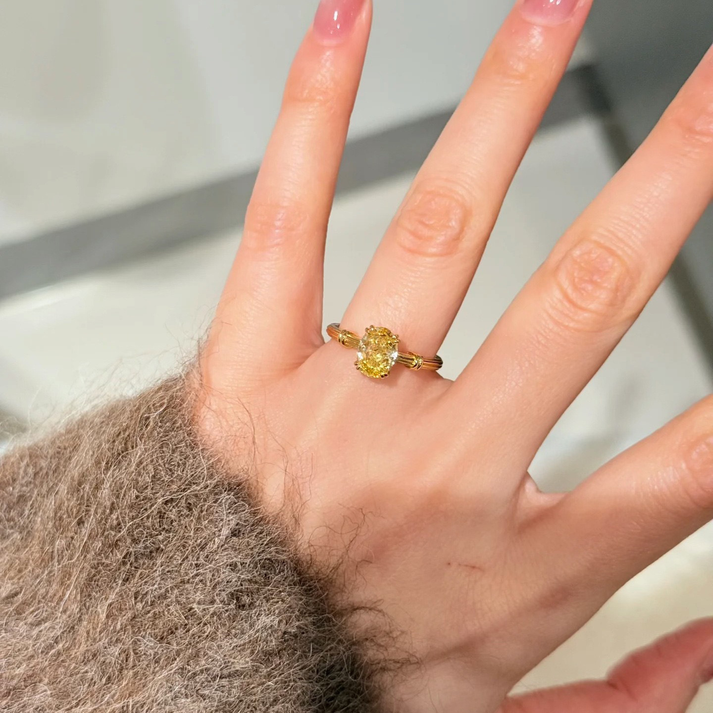 Real Gold Plated Zircon Pigeon Egg Yellow Diamond Ins Versatile Index Finger Ring Light Luxury High-End Feel Jewelry_voghion.com