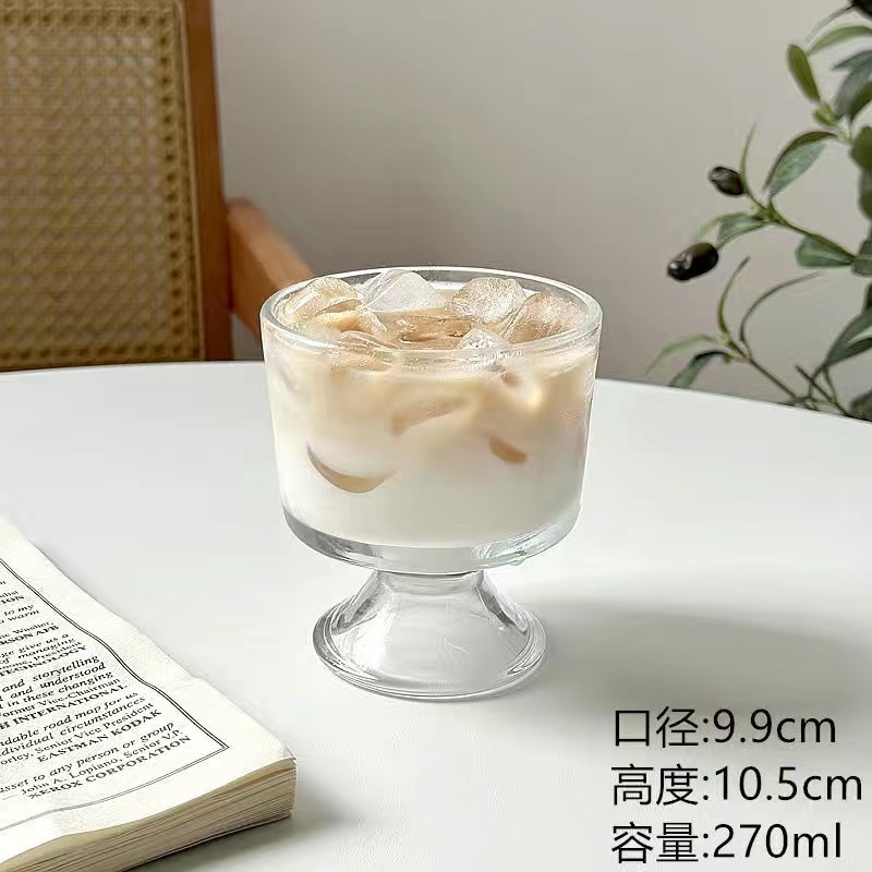 Taza de vidrio creativa ins Taza de postre de pudín de yogur grueso transparente Taza de helado Taza de helado