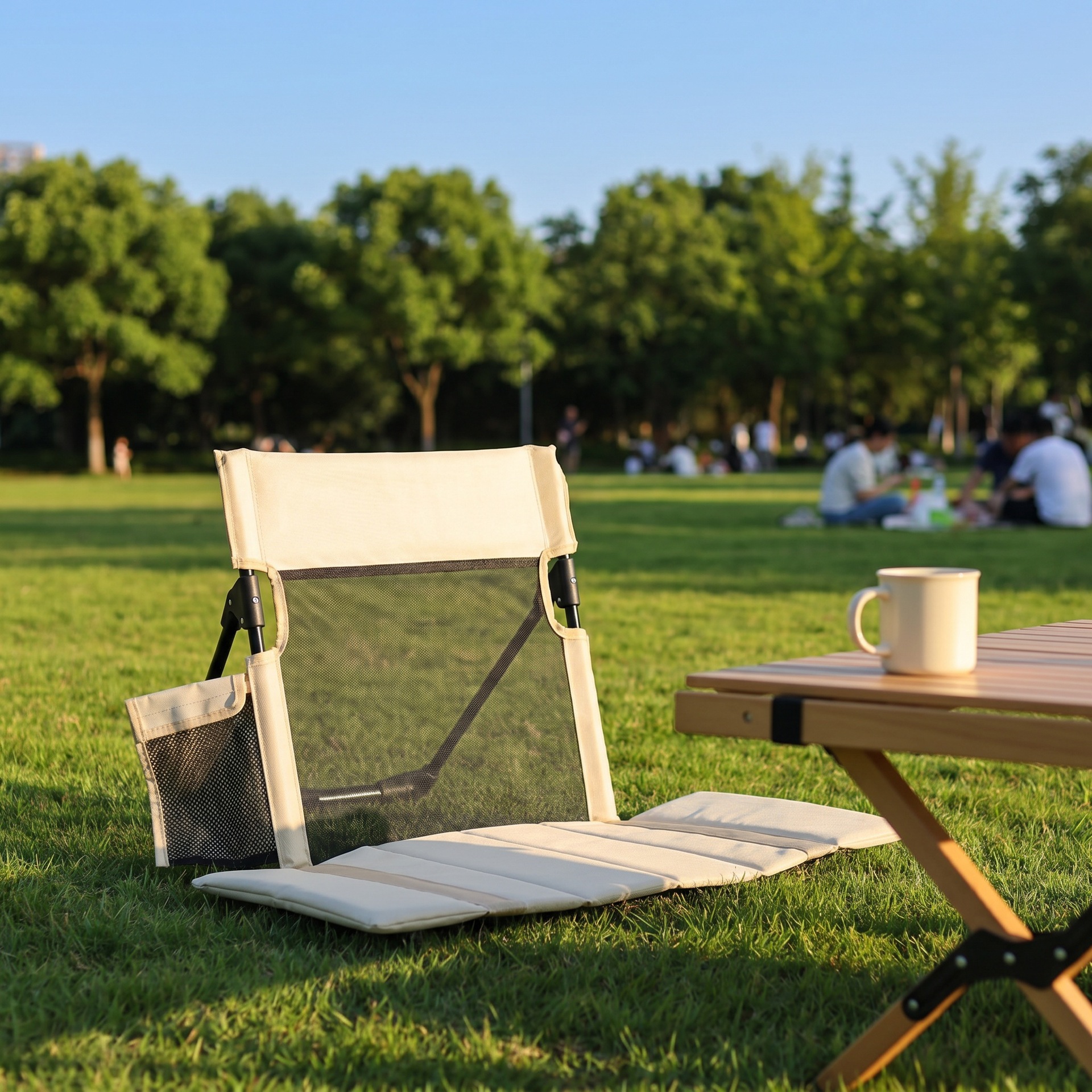 Cross-Border Outdoor Camping Folding Lazy Chair Beach Garden Lounge Chair Breathable Leisure Chair Mesh Floor Mat Lawn Chair