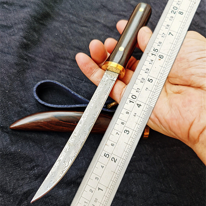 户外大马士革钢刀高硬度锋利随身迷你小刀收藏战术野营军刀直刀