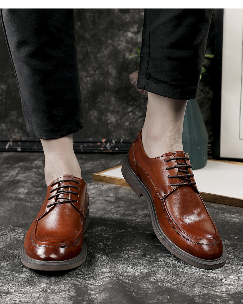 Plus-size business dress shoes men's British style tie top layer of cow leather wedding shoes_voghion.com
