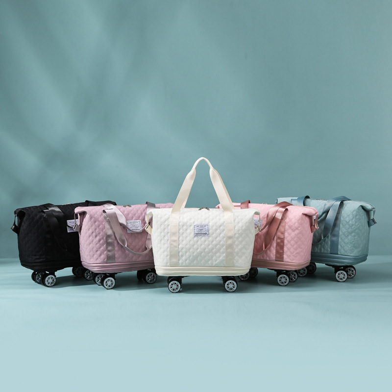 Universal wheel diamond grid travel lightweight luggage storage for delivery bag, dry wet separation, large capacity_voghion.com