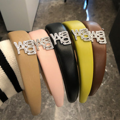 Water Diamond Letter Sponge Headband South Korea 2022 New Wide Edge High Crown Headband Fashion Vlogger Compatible Hair Accessory