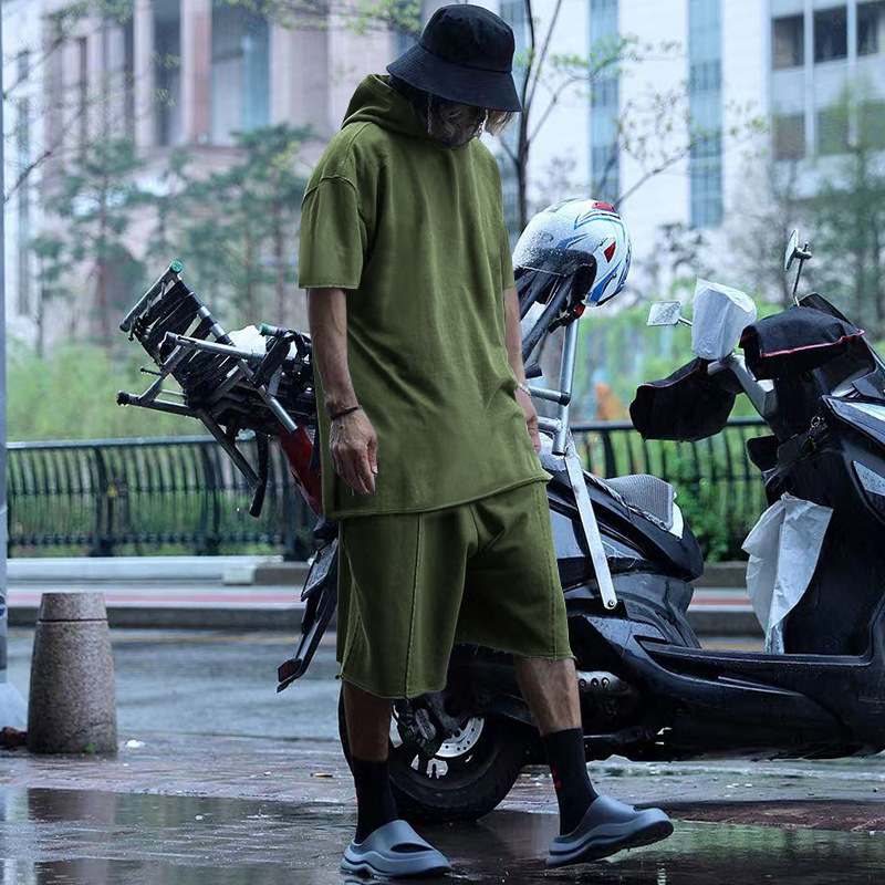 2024 Men's Short Sleeve Shorts Oversize Fur Loose Sports Casual Hooded Set_mkmklike.com