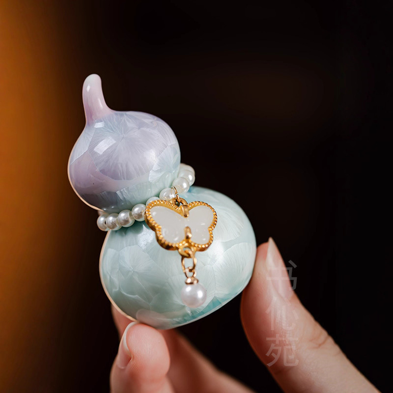 葫芦车载小摆件创意窑变女士高颜值挂件陶瓷清新茶宠茶道配件|undefined