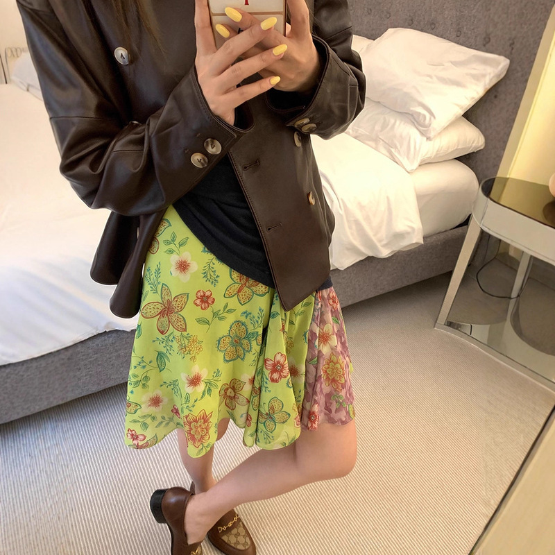 In-Stock Vc Gooseberry and Kiwi Fruit Color-Blocked High-Saturation Skirt, New Summer 2025 Model