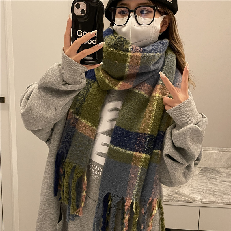 Otoño e Invierno retro bufanda a cuadros estilo coreano suave cepillado bufanda cálida moda todo partido chal estudiante pareja bufanda
