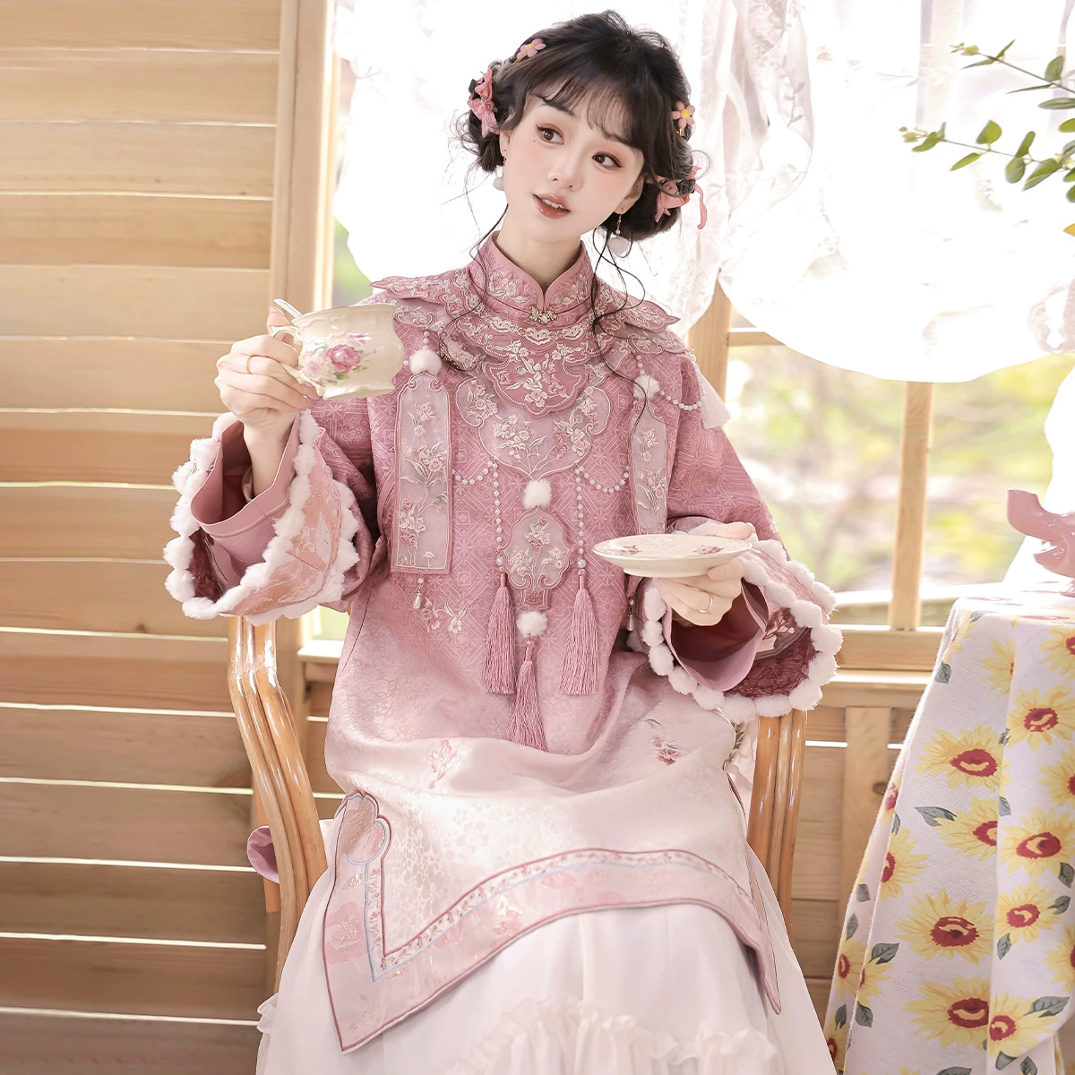 Оригинальный комплект Yimengge: Платье-ципао в китайском стиле с элементами ханьфу, модель «Облака», артикул 9481
