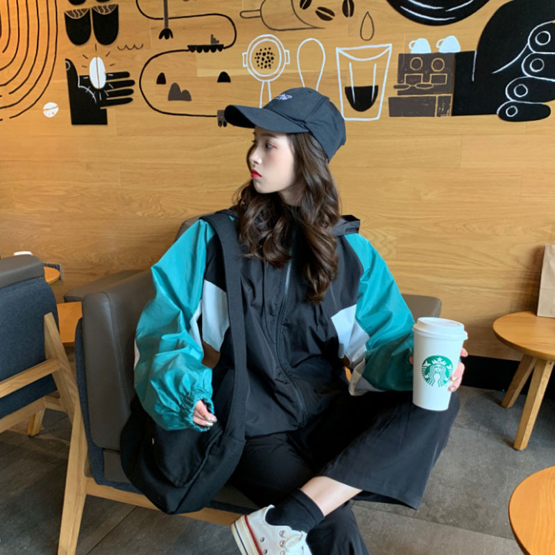 Special Offer Hooded Color Matching Sun Protection Clothing for Women 2025 New Korean Style Loose Long-Sleeved Sports Casual Large Size Jacket Foreign Trade