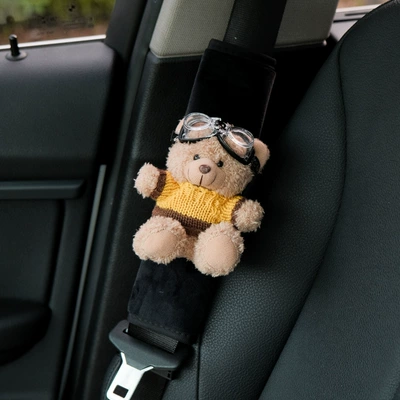 Seat belt shoulder pad: decoration accessories ornaments creative bear - wheat-yellow-spliced-sweater-bear-black-velvet-shoulder-pads