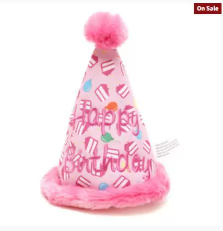 Embroidered birthday cake hat pink
