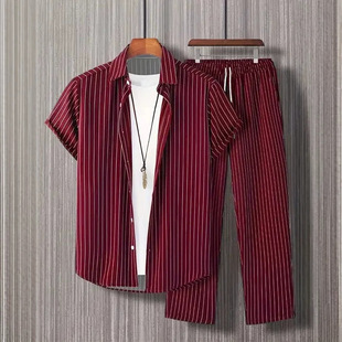 (Cross-border trading), summer shirt for leisure, men's set, trousers, sports suit, European style 4